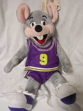 Chuck E. Cheese's Plush Toy with Gray Fur and Pink Accents